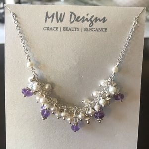 Handmade amethyst freshwater pearl shaker necklace